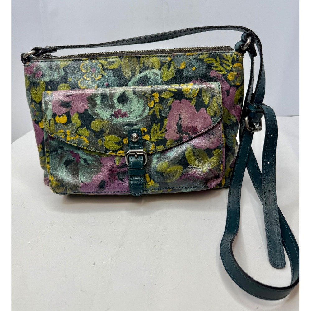 Patricia Nash Avellino Crossbody Bag in Floral Pre-Owned Leather Blue Purple